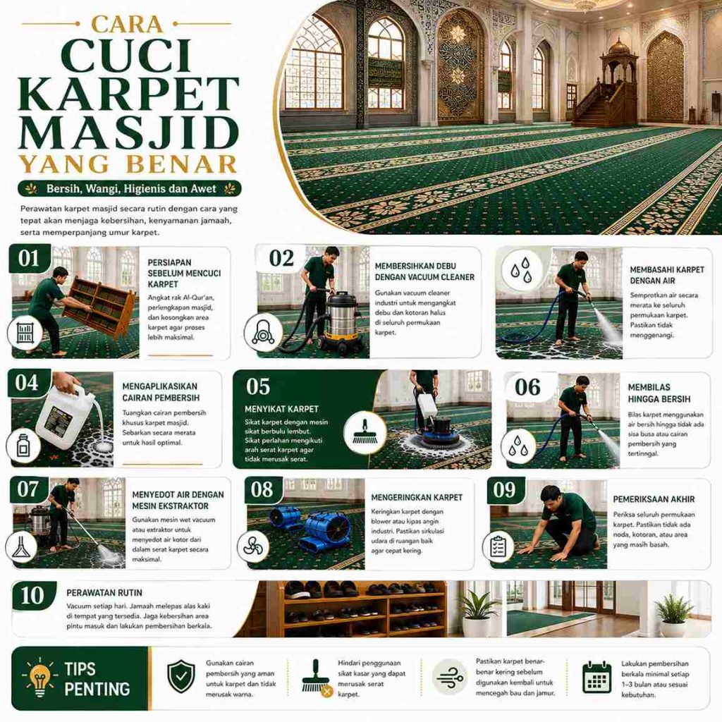 Cuci Karpet Masjid Yang Benar Untuk Menjaga Kenyamanan Jamaah Saat Beribadah